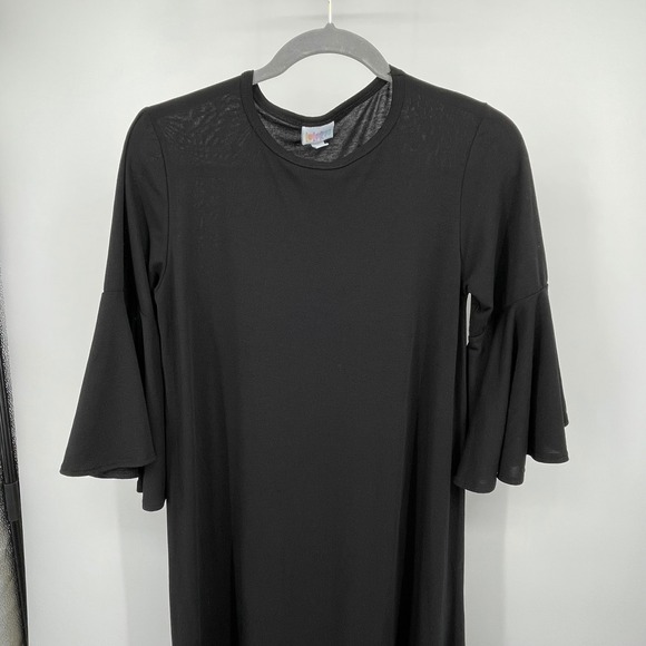 LuLaRoe Black Bell Sleeve Ruffle Hem Soft Knit Dress Womens Oversize Small - Picture 2 of 10